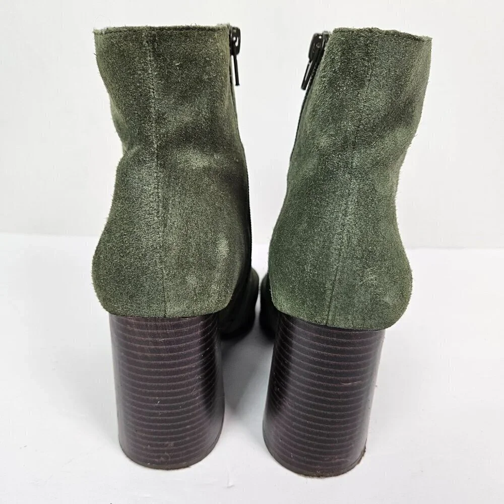 Nordstrom Rack Harper Lea Olive Green Suede Stacked Heel Square Toe Ankle Boot